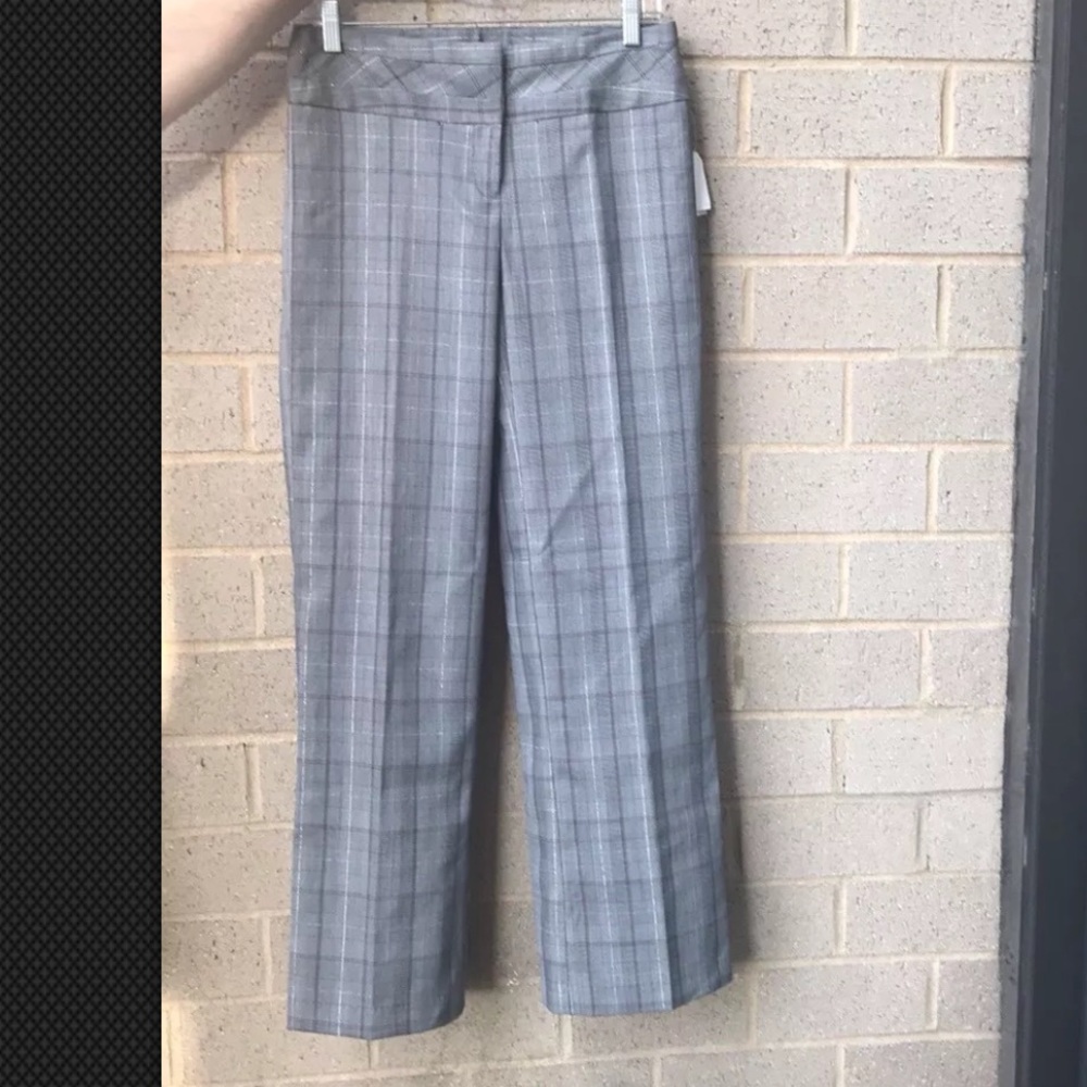 Womens Gray dress pants plaid print Sz 3/4